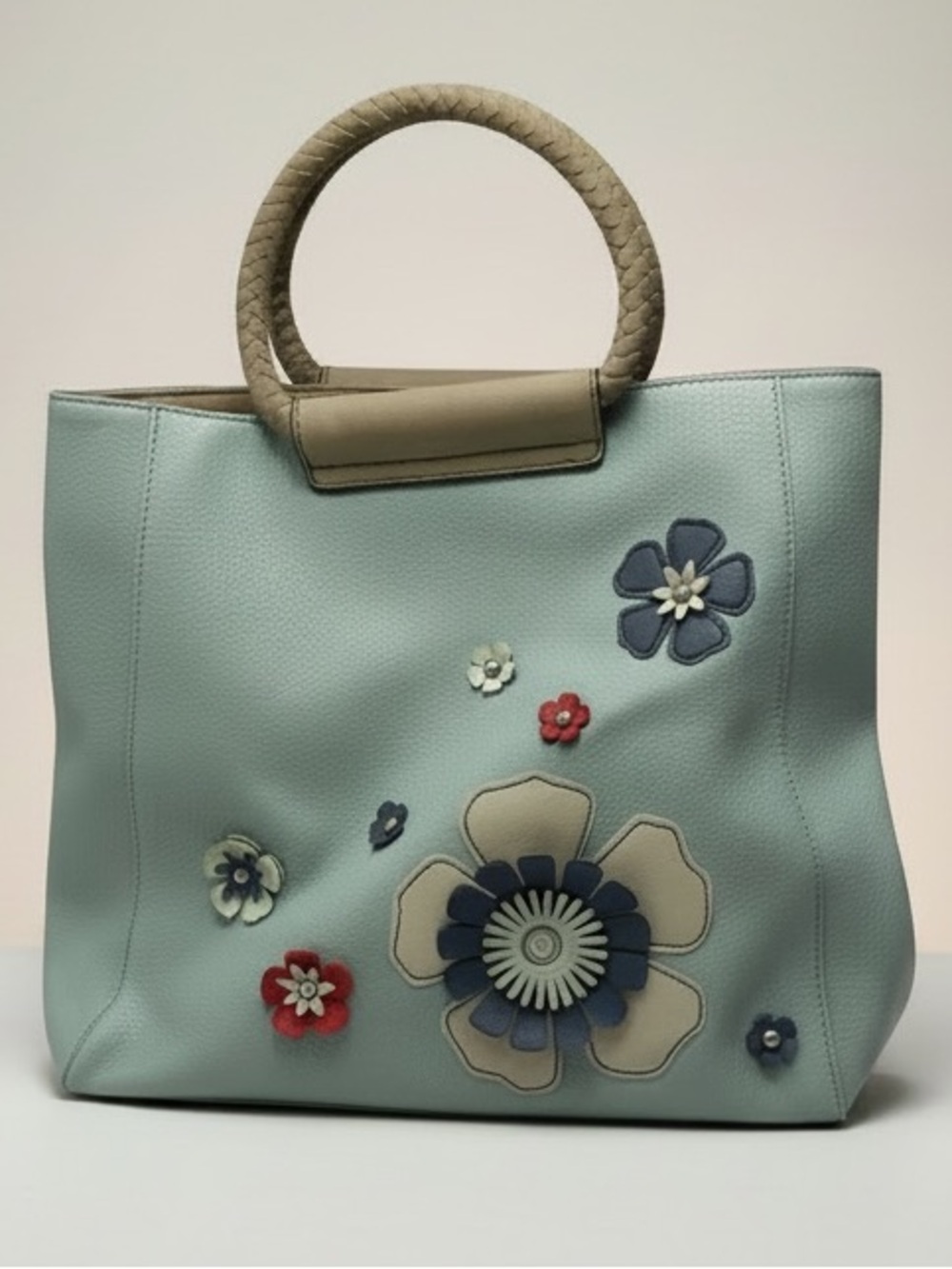 Relic Floral Tote Bag Blue Vegan Leather Boho Cottagecore Purse Crossbody